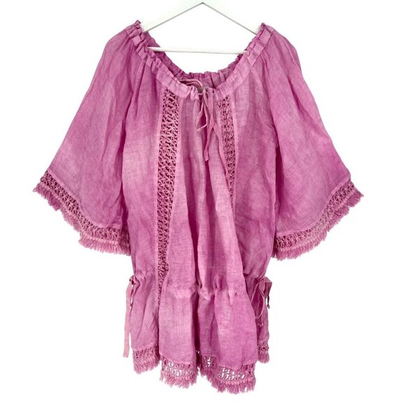 Sunday Made In France Tunic Top Coverup Pink Tie Dye‎ 3/4 Bell Sleeve Linen OS - Picture 1 of 16